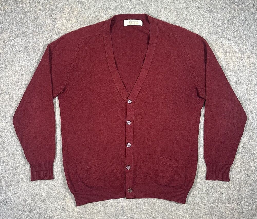 Lyle & Scott 100% Cashmere Cardigan Men’s 46 Red Button Pockets Scotland Vtg